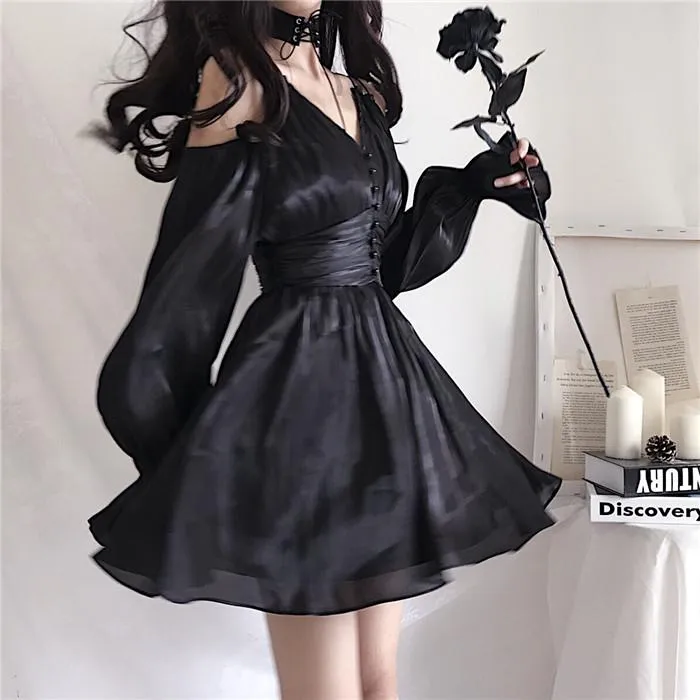 Double Shoulder Strap Lantern Sleeve Dress SD00990