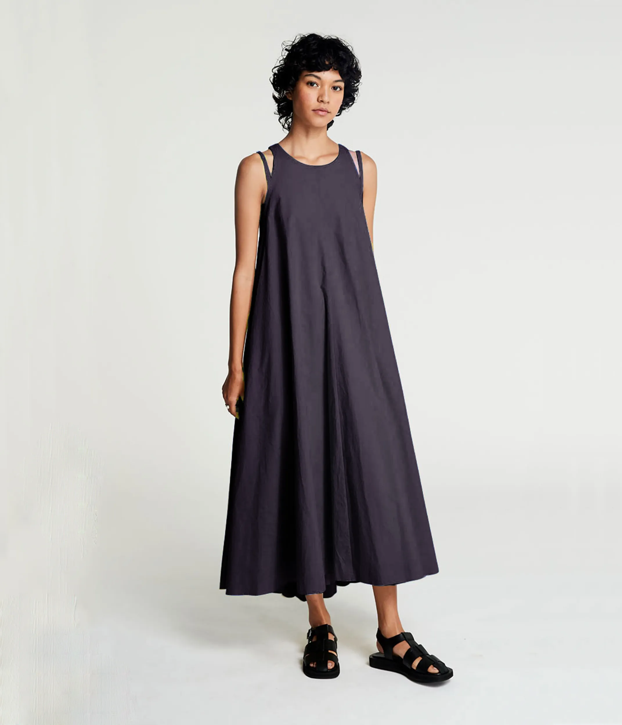 DOUBLE STRAP DRESS IN EGGPLANT