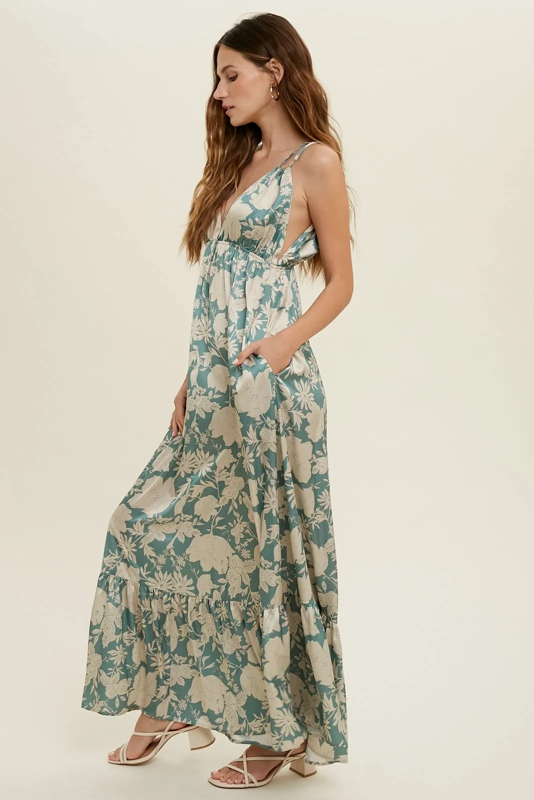 Double Strap Floral Print Maxi Dress