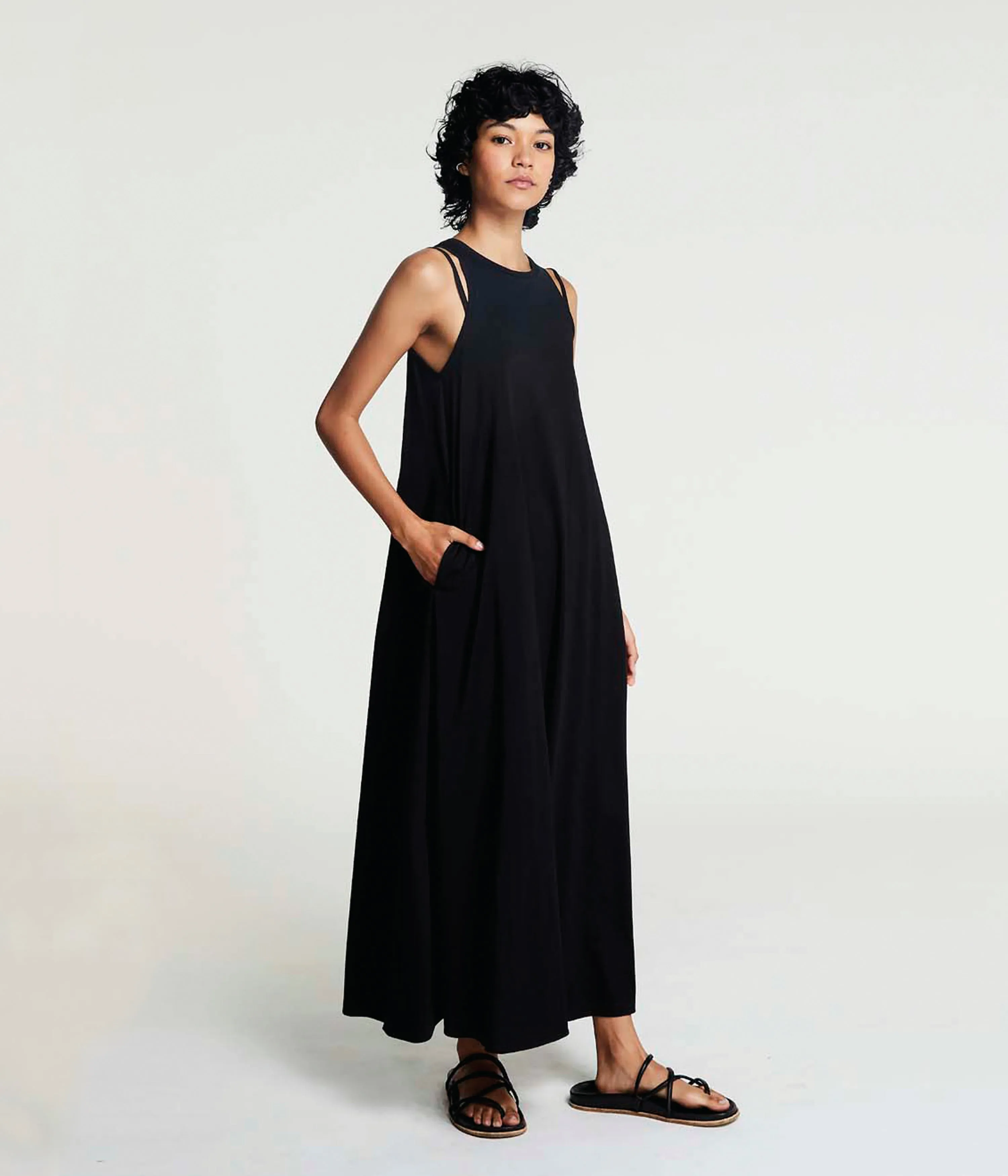 DOUBLE STRAP JERSEY DRESS IN BLACK