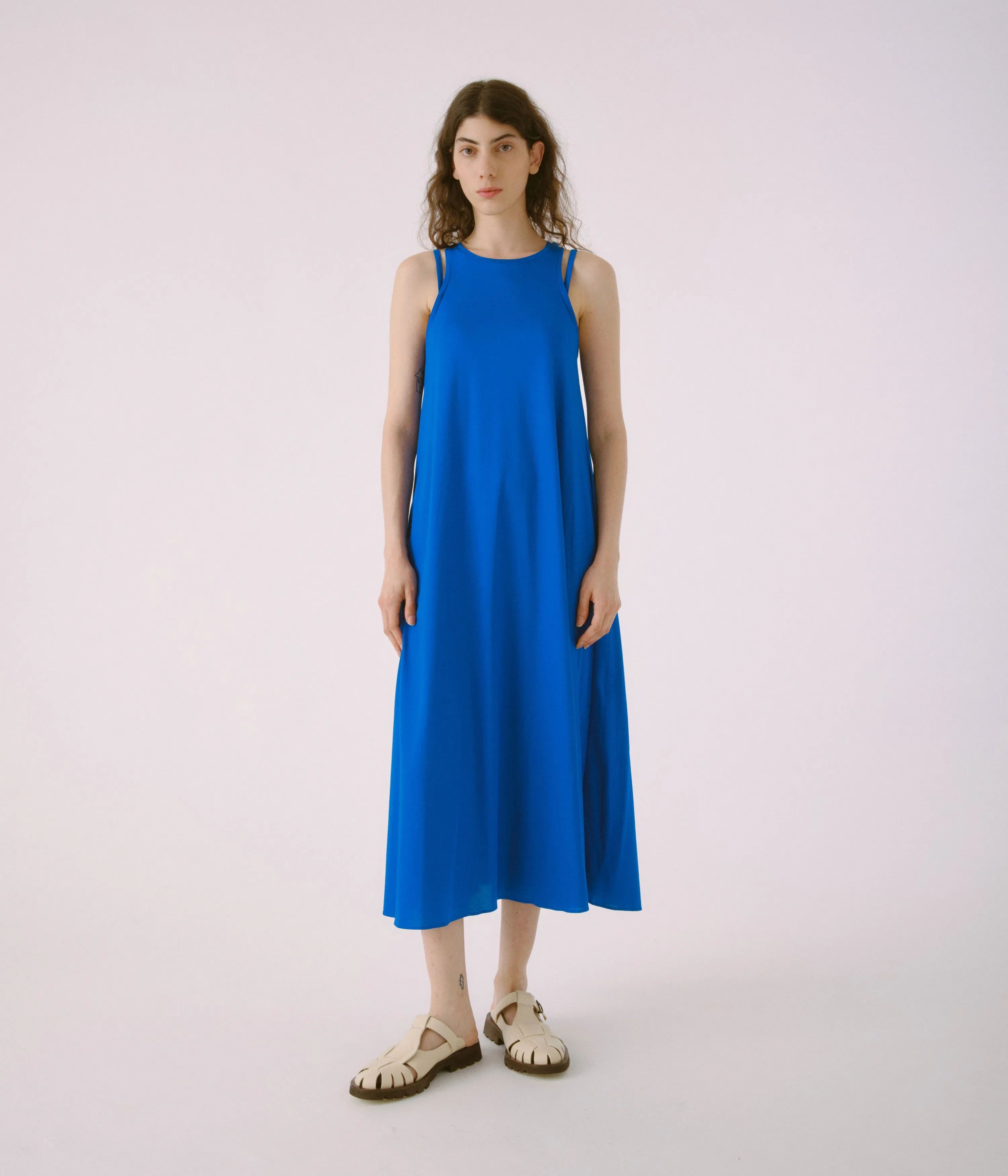 DOUBLE STRAP JERSEY DRESS IN BLUE