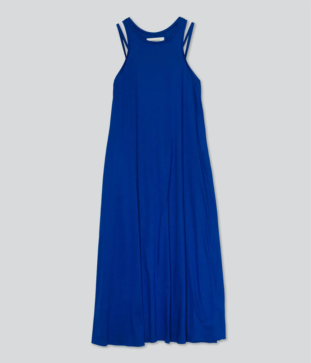 DOUBLE STRAP JERSEY DRESS IN BLUE