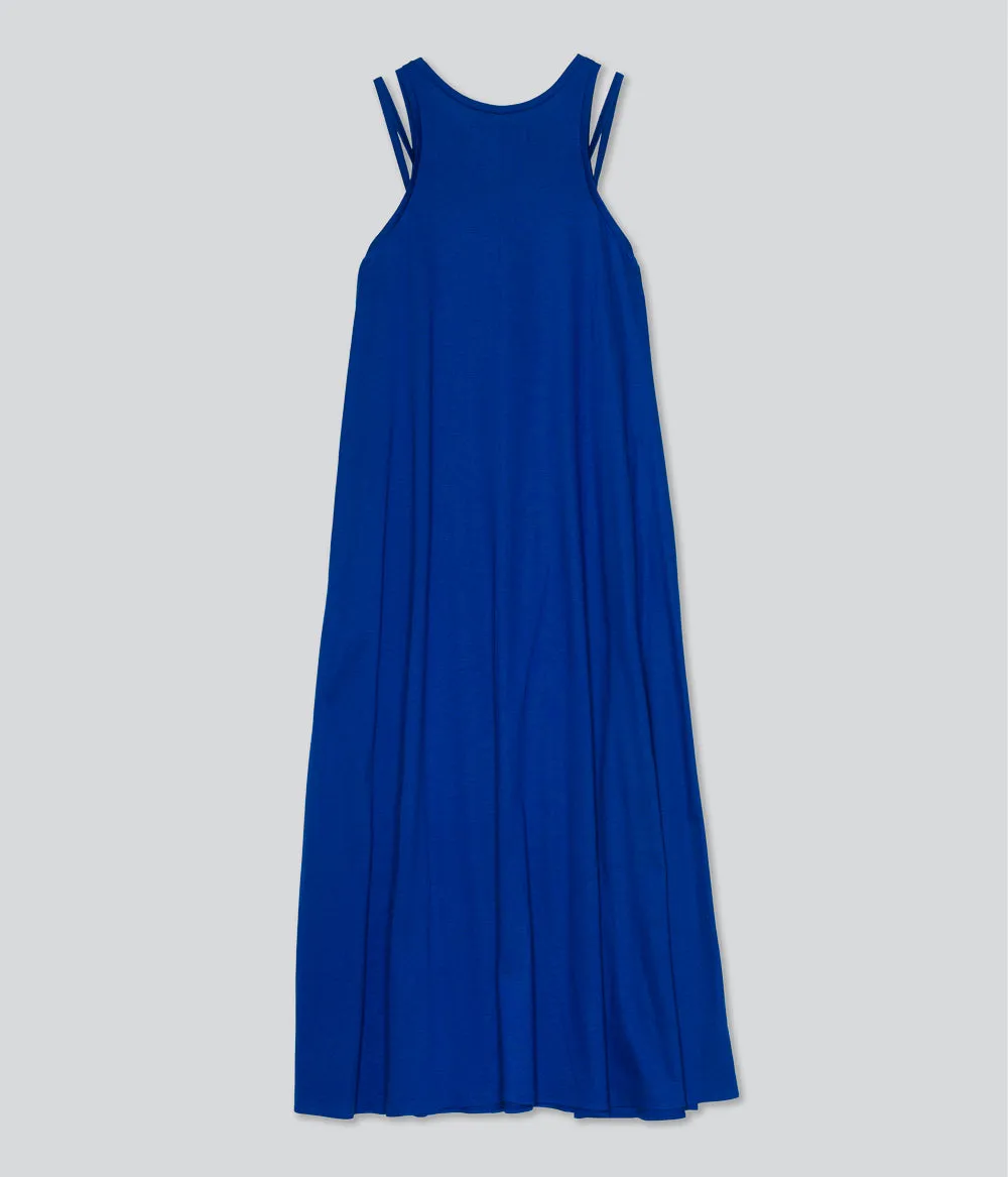 DOUBLE STRAP JERSEY DRESS IN BLUE