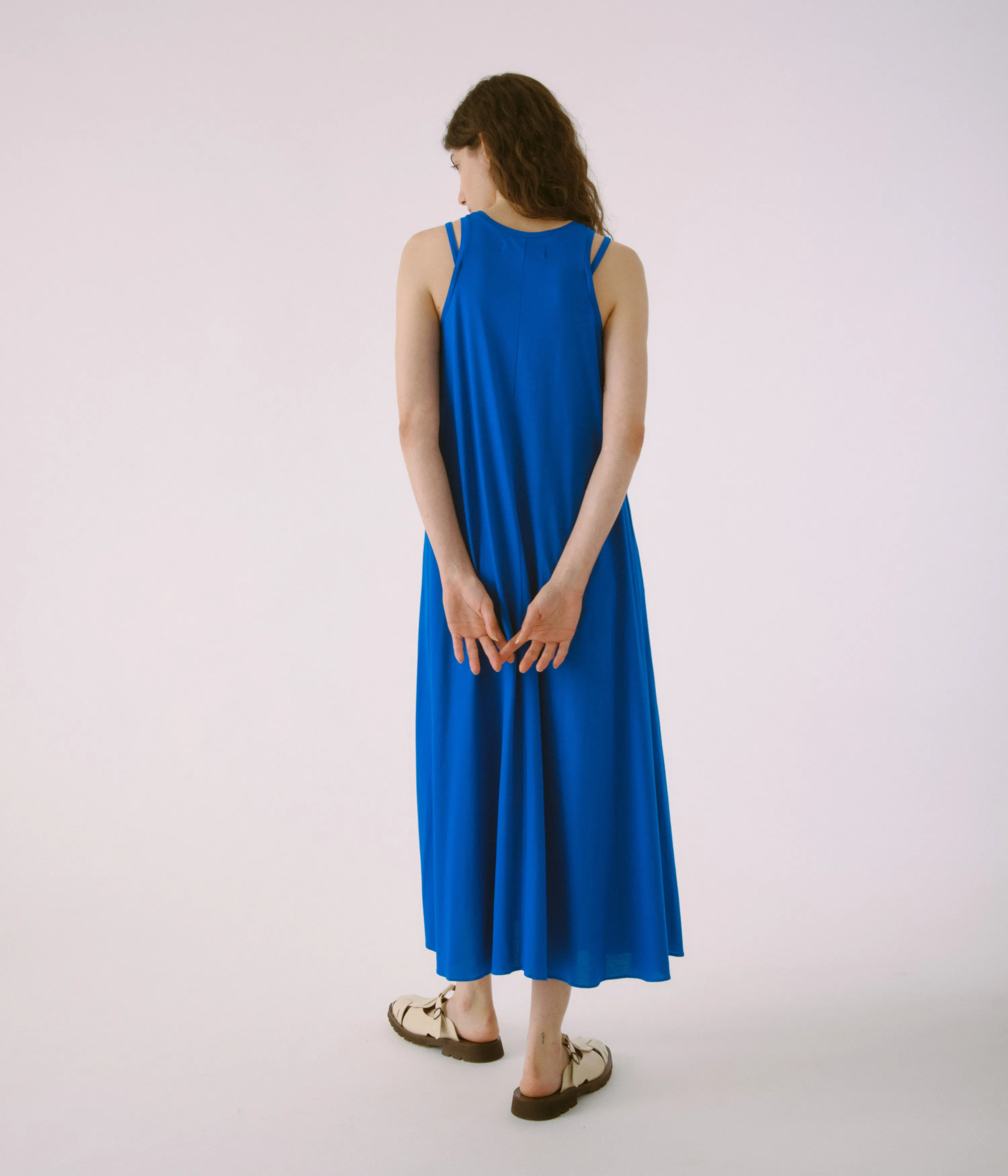 DOUBLE STRAP JERSEY DRESS IN BLUE