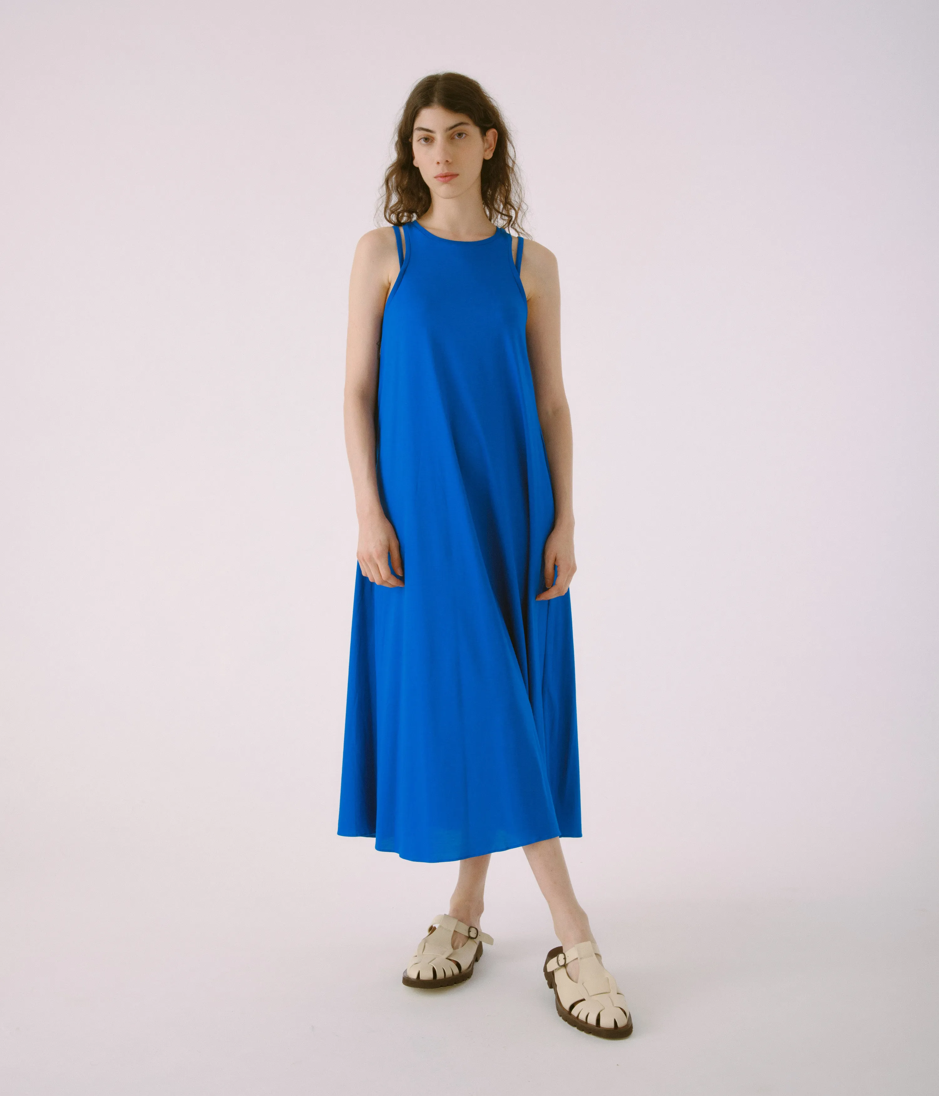 DOUBLE STRAP JERSEY DRESS IN BLUE