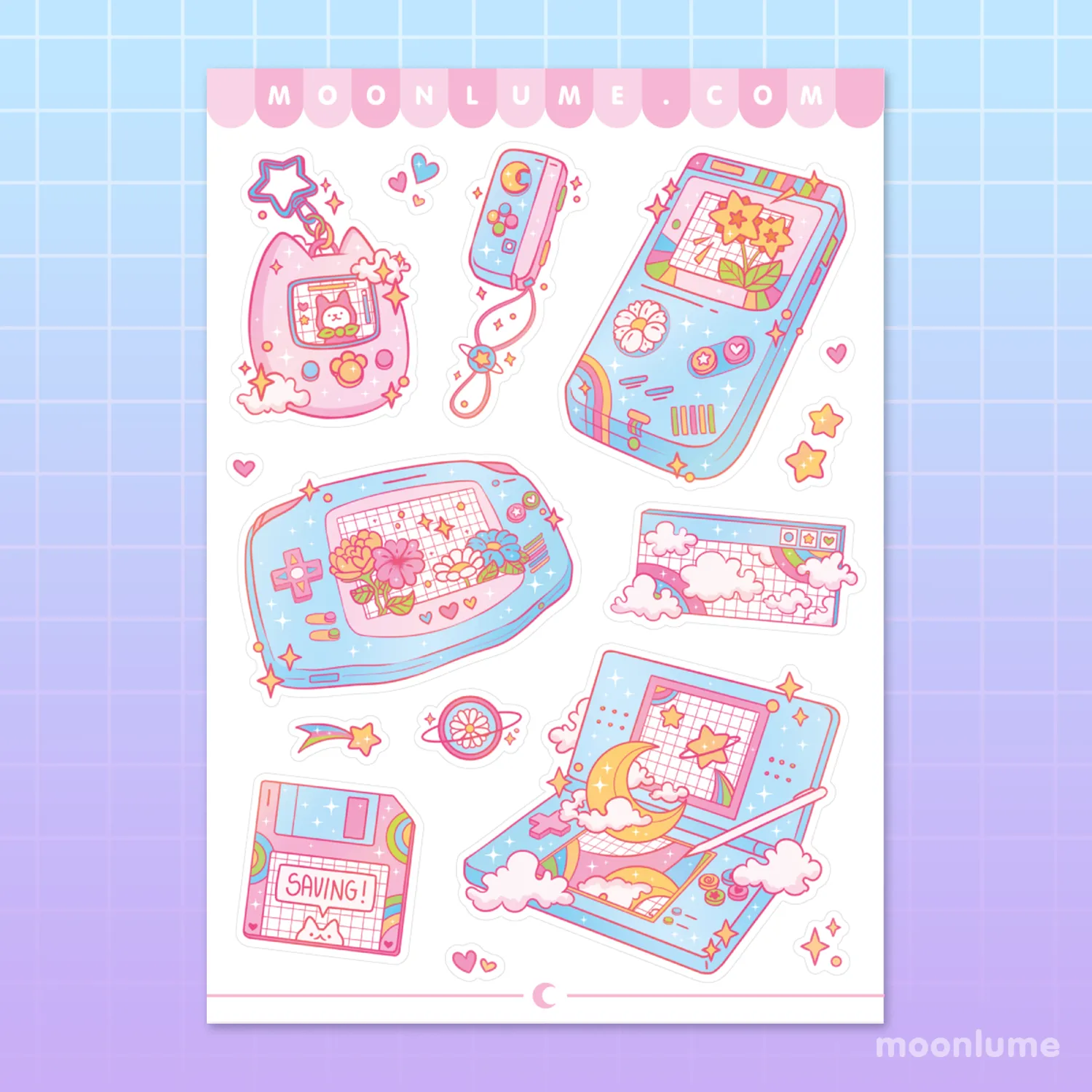 Dreamy Retro Consoles - matte vinyl sticker sheet