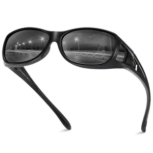 DUCO Wraparound Fitover Glasses Polarized Wear Over Sunglasses for Men Women UV Protection Sun Glasses Driving 8953 (M Size Black Frame Gray Lens)
