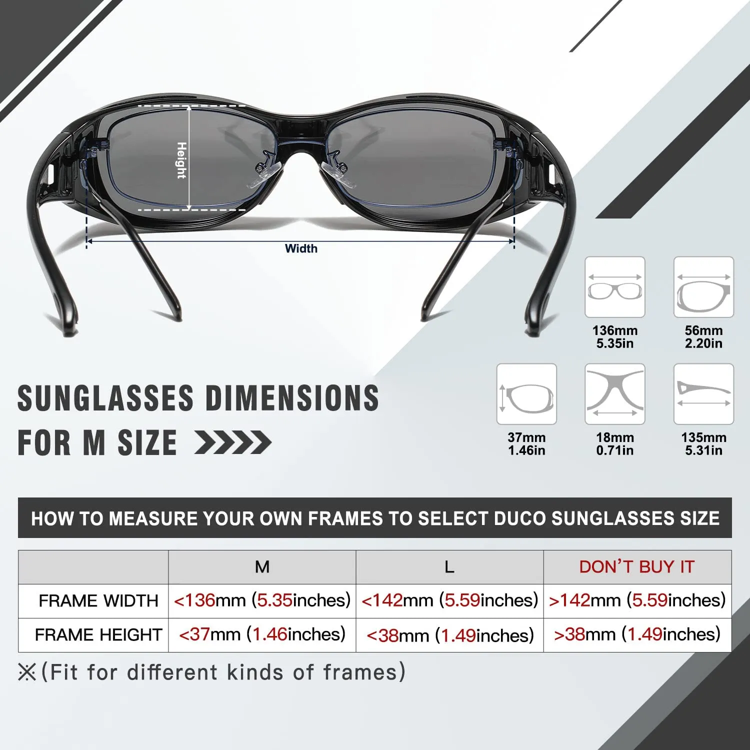 DUCO Wraparound Fitover Glasses Polarized Wear Over Sunglasses for Men Women UV Protection Sun Glasses Driving 8953 (M Size Black Frame Gray Lens)