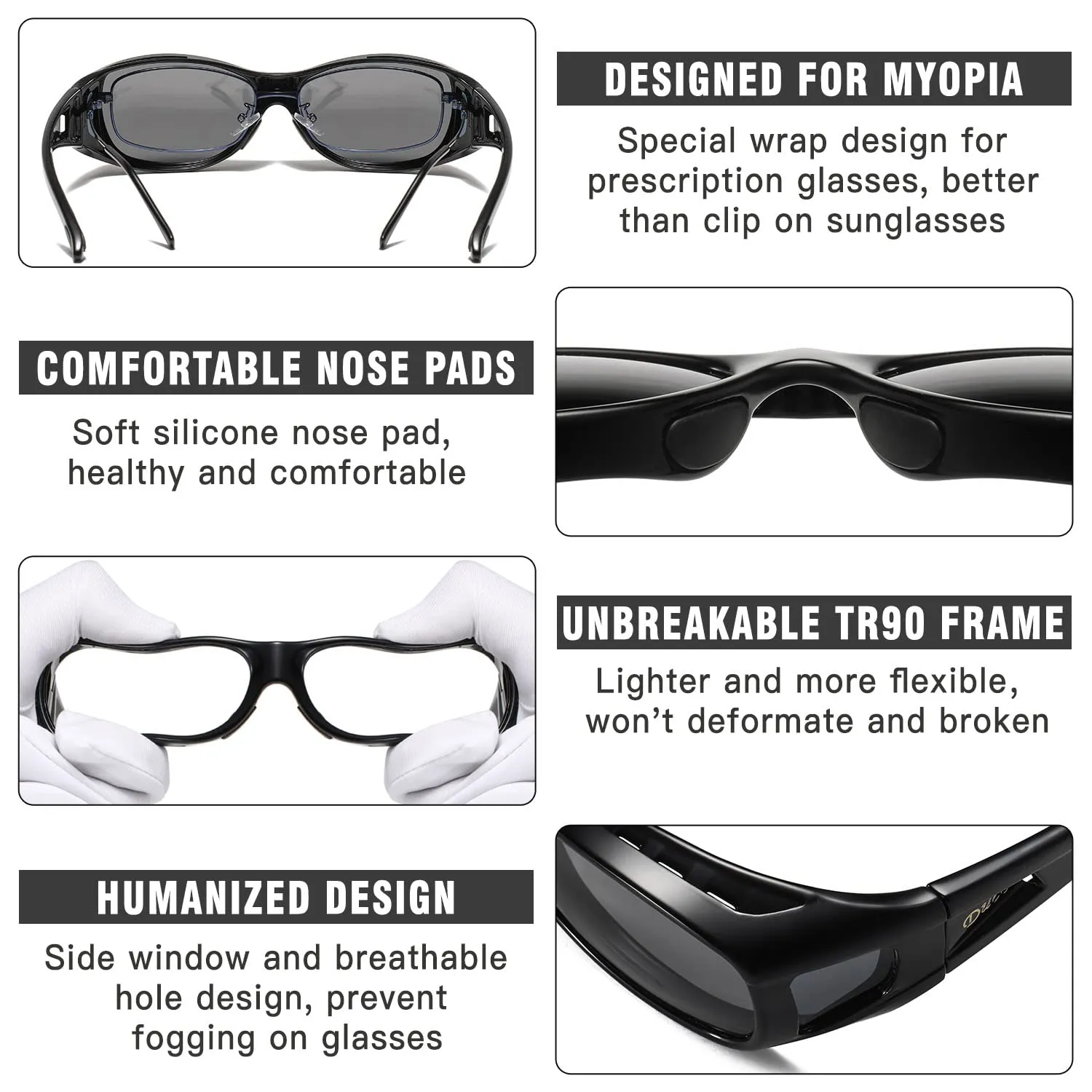 DUCO Wraparound Fitover Glasses Polarized Wear Over Sunglasses for Men Women UV Protection Sun Glasses Driving 8953 (M Size Black Frame Gray Lens)