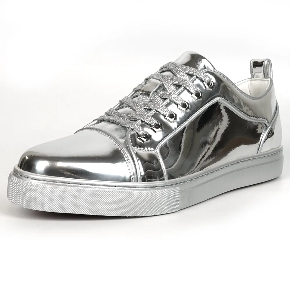FI-2415-2 Silver Patent Leather Lace up Sneaker Encore by Fiesso
