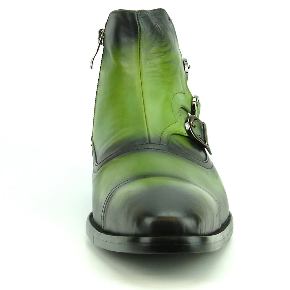 FI-8709 Green Leather Cap Toe Boot With Side Buckle Encore by Fiesso
