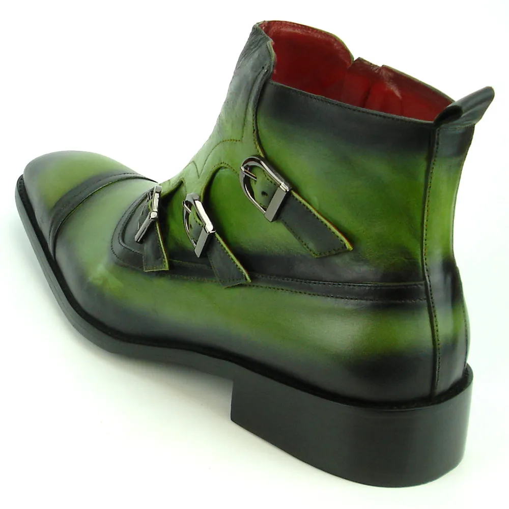 FI-8709 Green Leather Cap Toe Boot With Side Buckle Encore by Fiesso