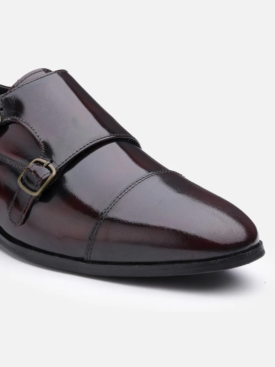 Genuine Leather Burgundy Slip-on Formal Shoe Monk Straps