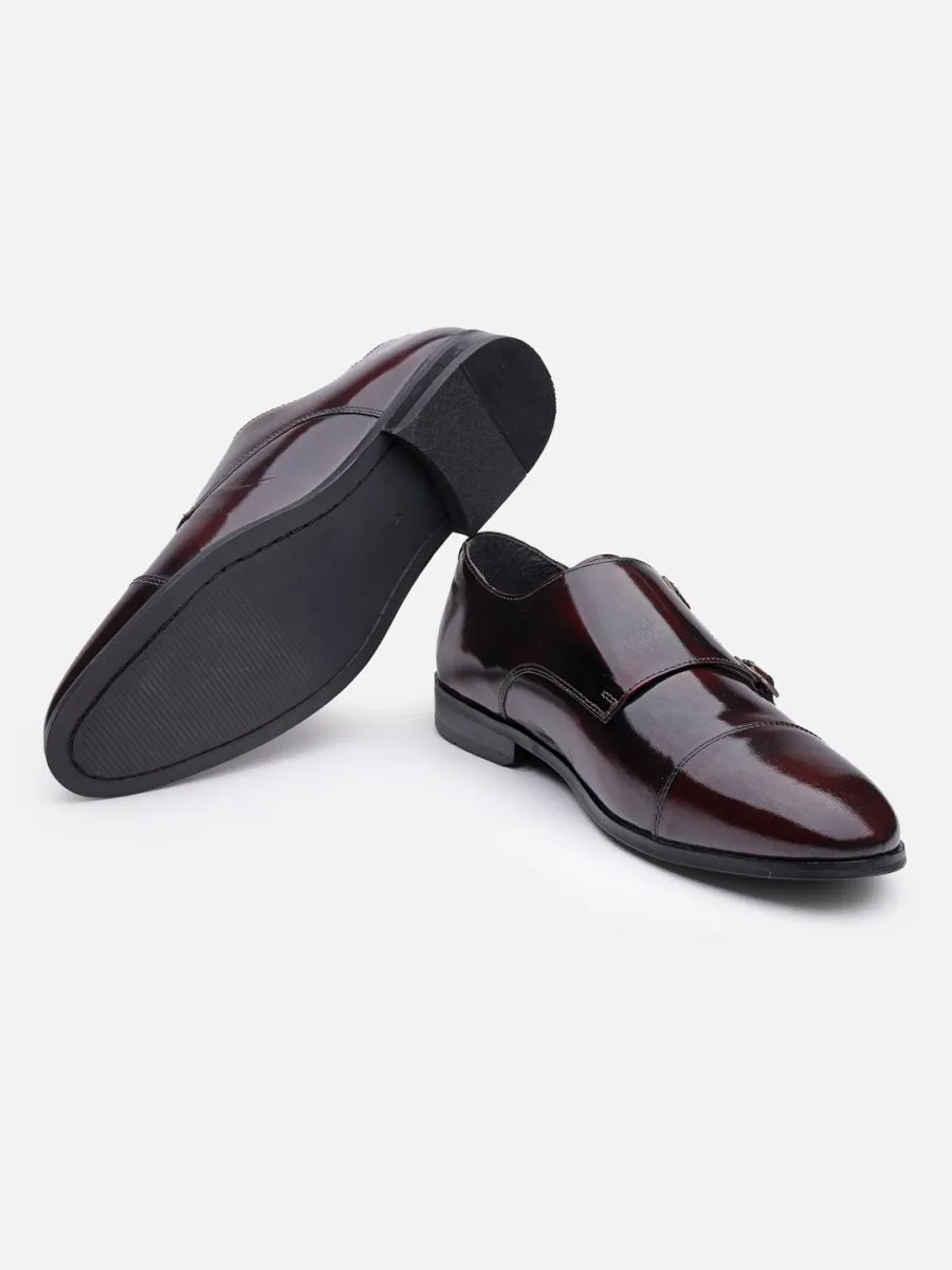 Genuine Leather Burgundy Slip-on Formal Shoe Monk Straps