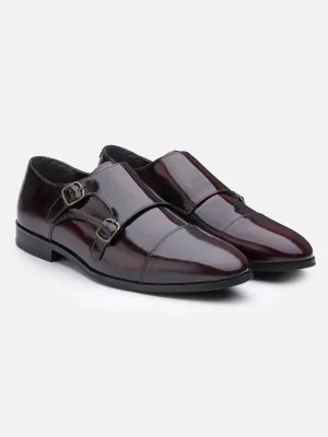 Genuine Leather Burgundy Slip-on Formal Shoe Monk Straps