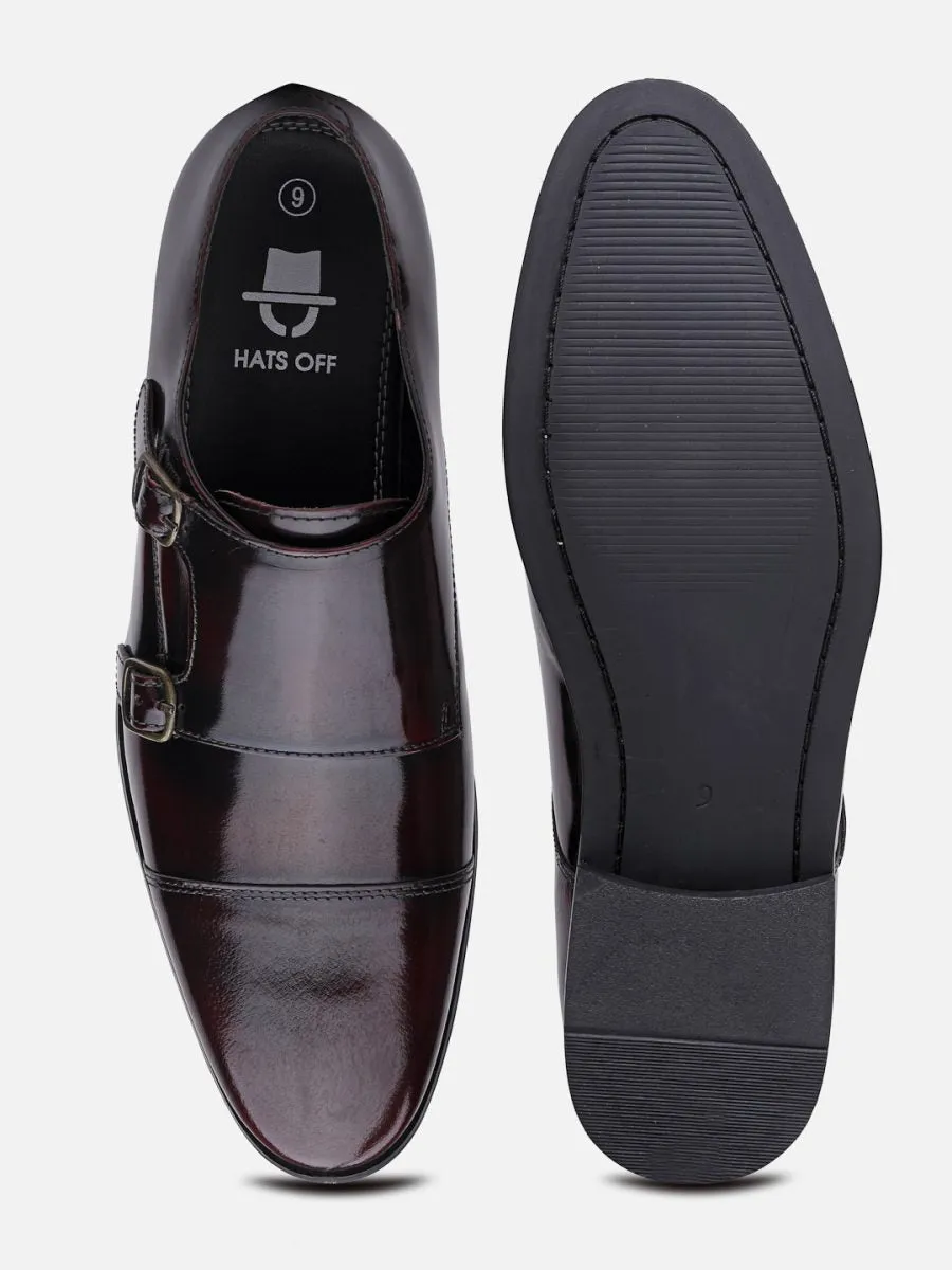 Genuine Leather Burgundy Slip-on Formal Shoe Monk Straps