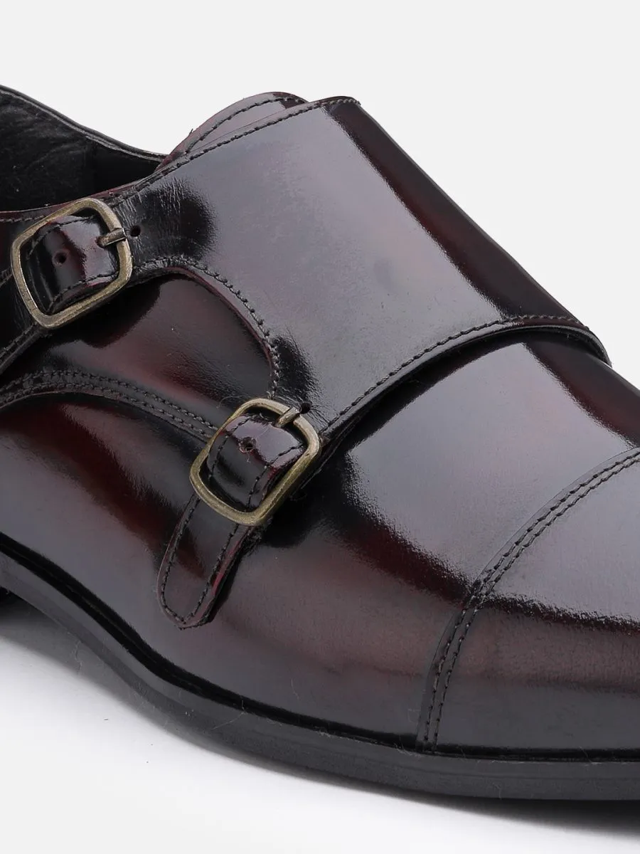 Genuine Leather Burgundy Slip-on Formal Shoe Monk Straps