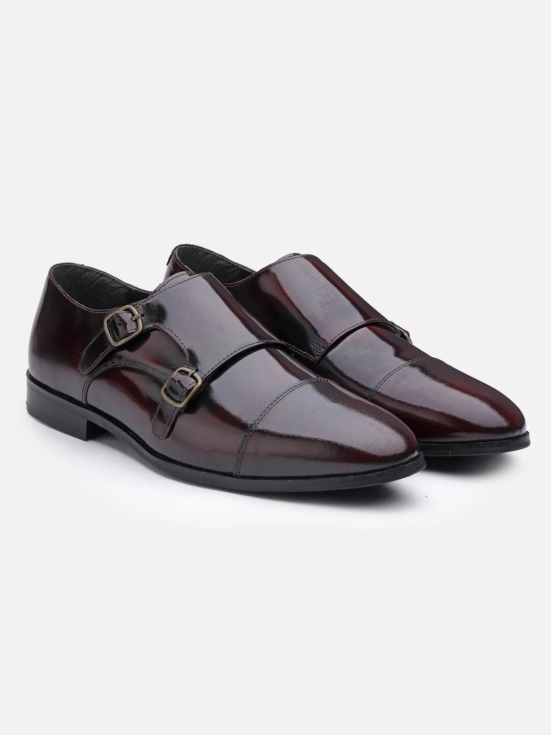 Genuine Leather Burgundy Slip-on Formal Shoe Monk Straps