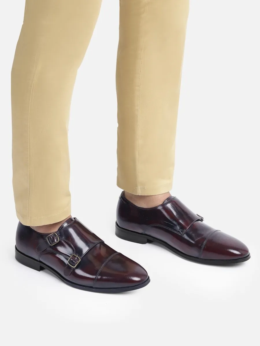 Genuine Leather Burgundy Slip-on Formal Shoe Monk Straps