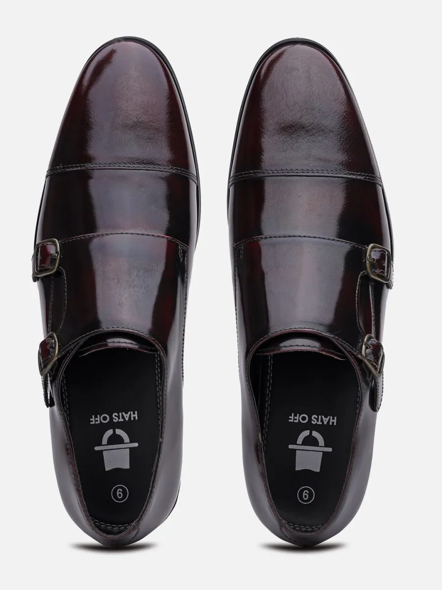 Genuine Leather Burgundy Slip-on Formal Shoe Monk Straps