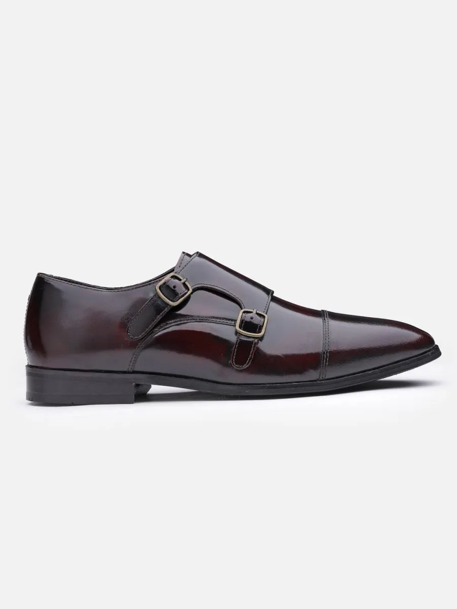 Genuine Leather Burgundy Slip-on Formal Shoe Monk Straps