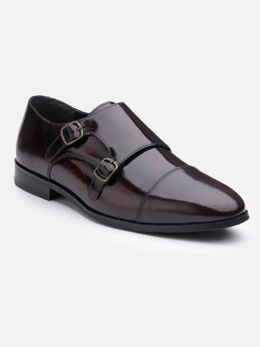 Genuine Leather Burgundy Slip-on Formal Shoe Monk Straps