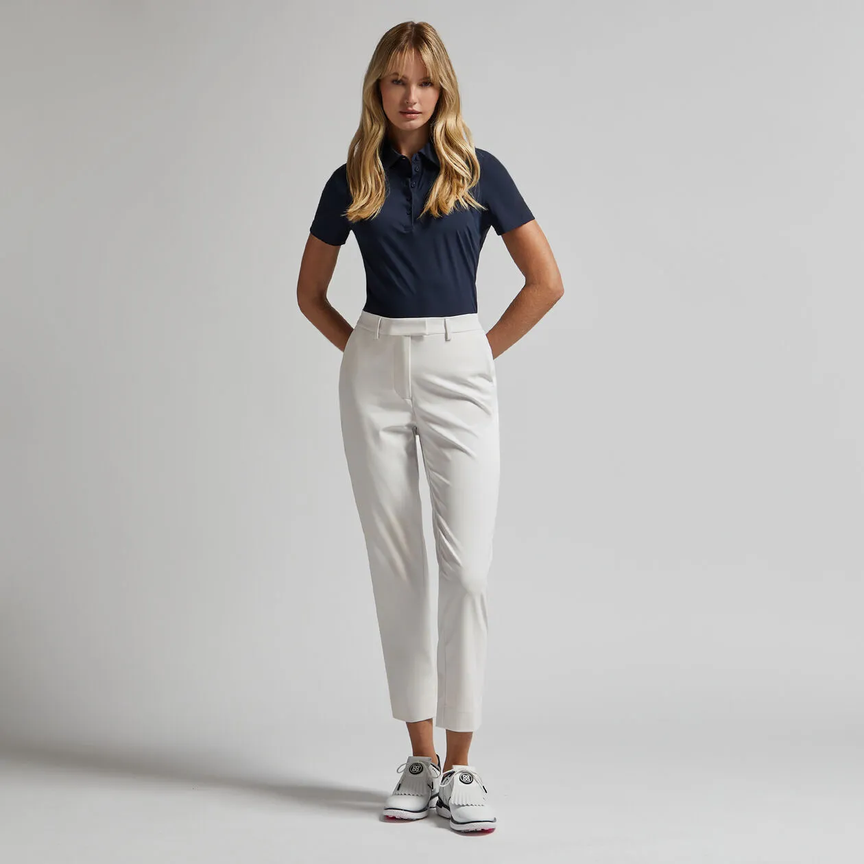 G/Fore Stretch Performance Twill Mid Raise Womens Straight Trouser - Chalk White