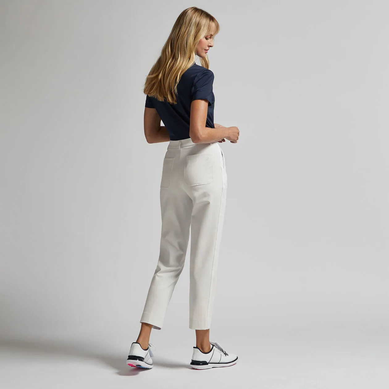 G/Fore Stretch Performance Twill Mid Raise Womens Straight Trouser - Chalk White