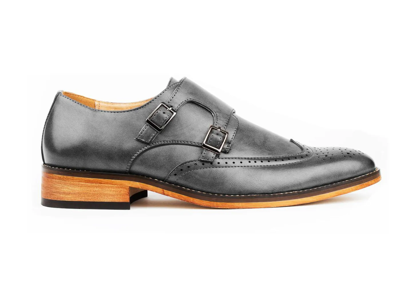 Gino Vitale Men's Monk Strap Brogue Dress Shoes
