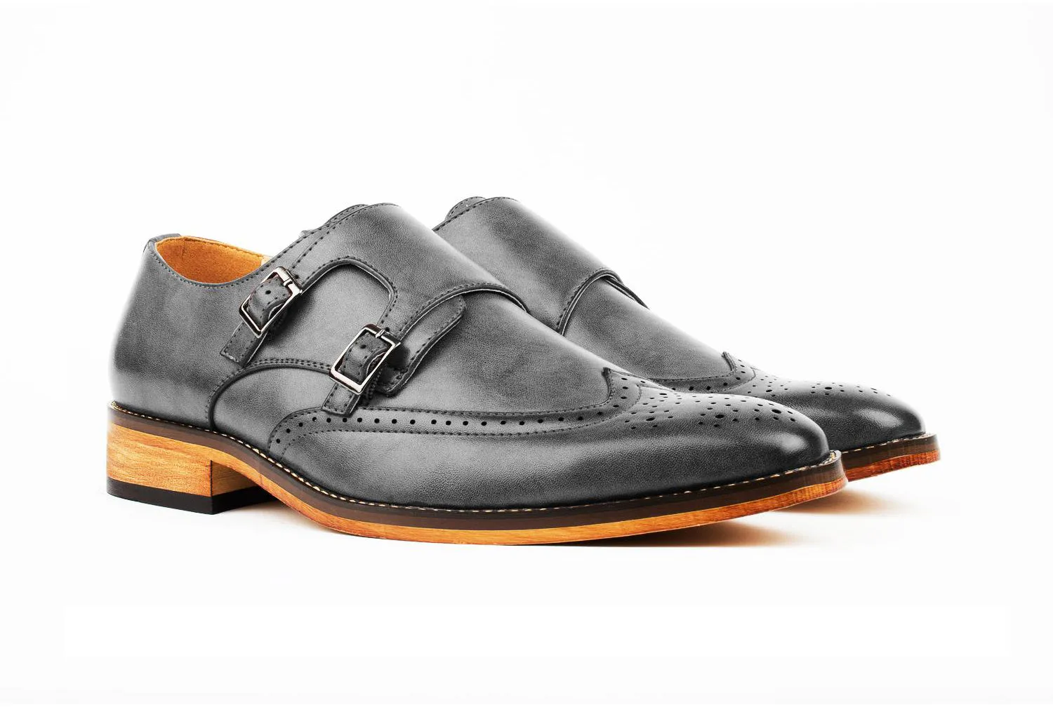 Gino Vitale Men's Monk Strap Brogue Dress Shoes