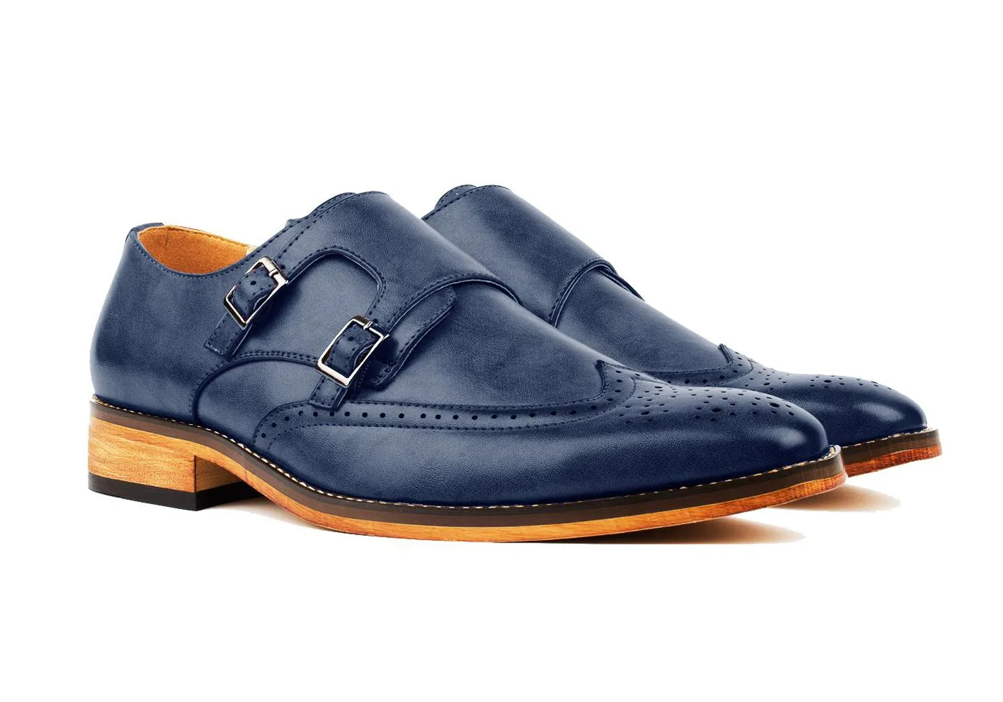 Gino Vitale Men's Monk Strap Brogue Dress Shoes
