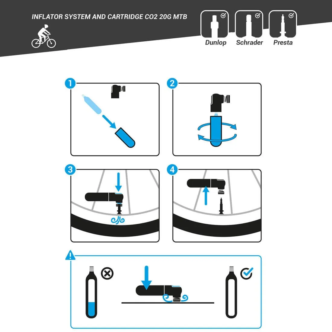 GONFLEUR CO2 VTT COMPACTE   CARTOUCHE 20 G