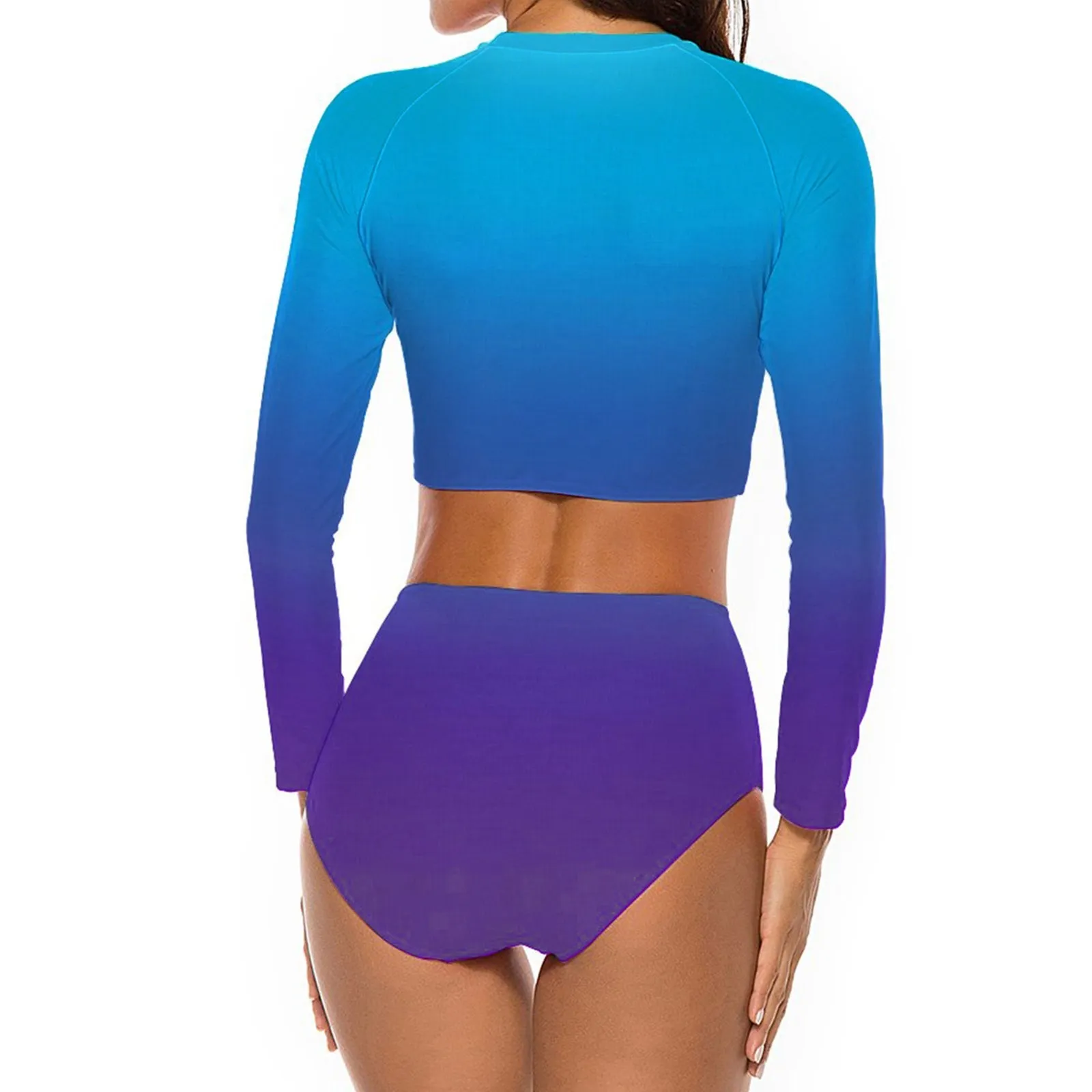 Gradient Blue-purple 2 Piece Sun Protection Bikini Swimwear