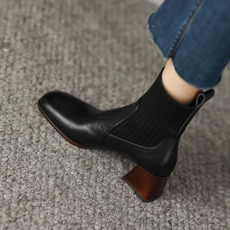Hala Black Sock Ankle Boots Leather