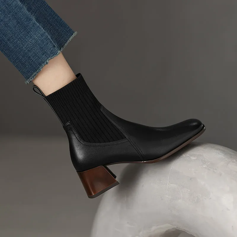 Hala Black Sock Ankle Boots Leather