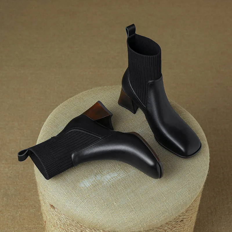 Hala Black Sock Ankle Boots Leather