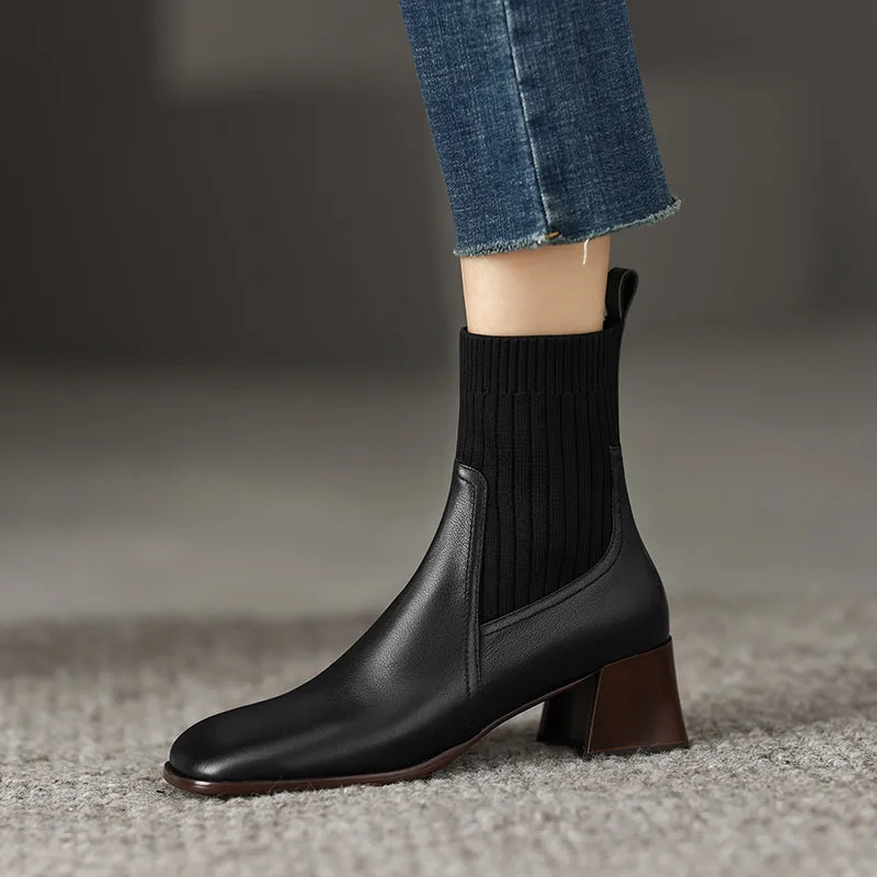 Hala Black Sock Ankle Boots Leather