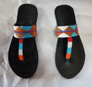 Handmade African Beaded Sandals/Authentic Maasai-Style Leather Flip-Flops Women/Boho Beach Sandals/Comfortable Summer Sandal African Gifts