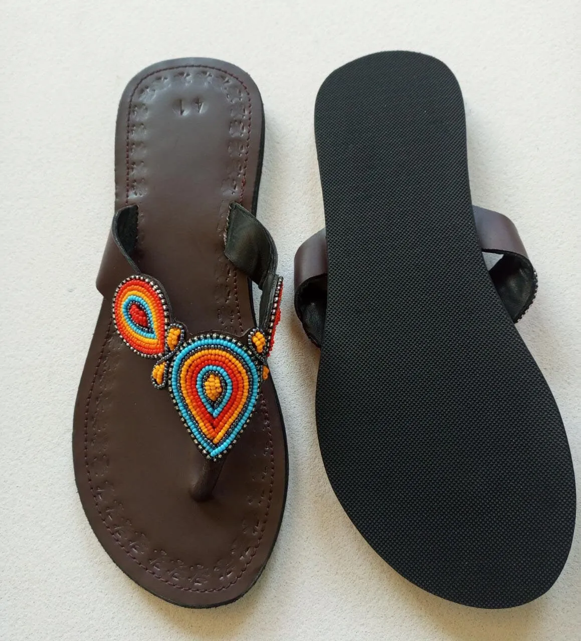 Handmade African Beaded Sandals/Authentic Maasai-Style Leather Flip-Flops Women/Boho Beach Sandals/Comfortable Summer Sandal African Gifts