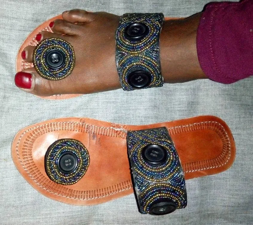 Handmade African Beaded Sandals/Authentic Maasai-Style Leather Flip-Flops Women/Boho Beach Sandals/Comfortable Summer Sandal African Gifts