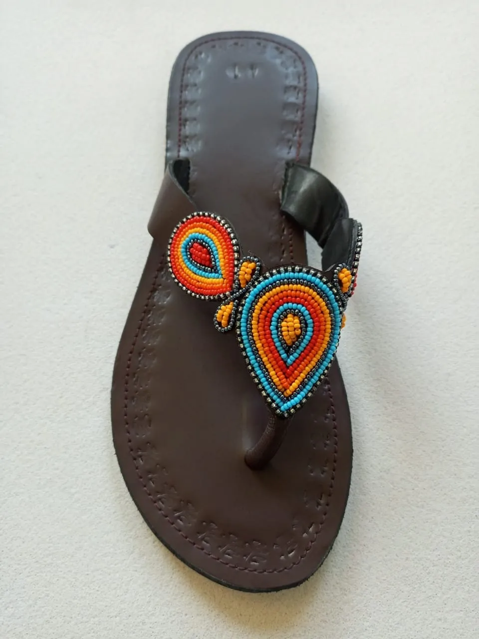 Handmade African Beaded Sandals/Authentic Maasai-Style Leather Flip-Flops Women/Boho Beach Sandals/Comfortable Summer Sandal African Gifts