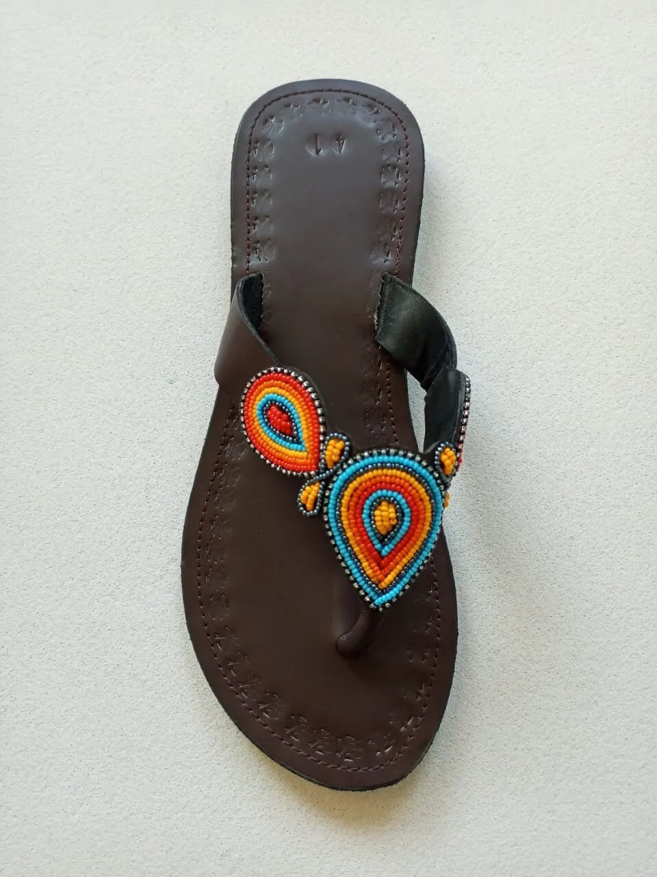 Handmade African Beaded Sandals/Authentic Maasai-Style Leather Flip-Flops Women/Boho Beach Sandals/Comfortable Summer Sandal African Gifts