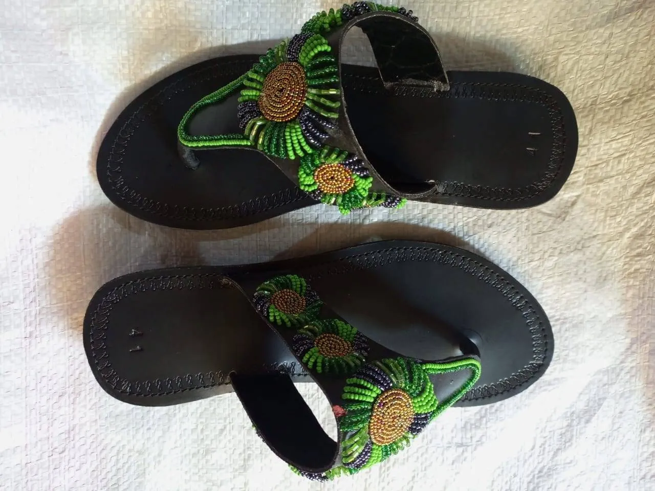 Handmade African Beaded Sandals/Authentic Maasai-Style Leather Flip-Flops Women/Boho Beach Sandals/Comfortable Summer Sandal African Gifts