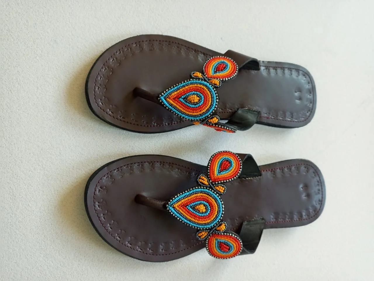 Handmade African Beaded Sandals/Authentic Maasai-Style Leather Flip-Flops Women/Boho Beach Sandals/Comfortable Summer Sandal African Gifts