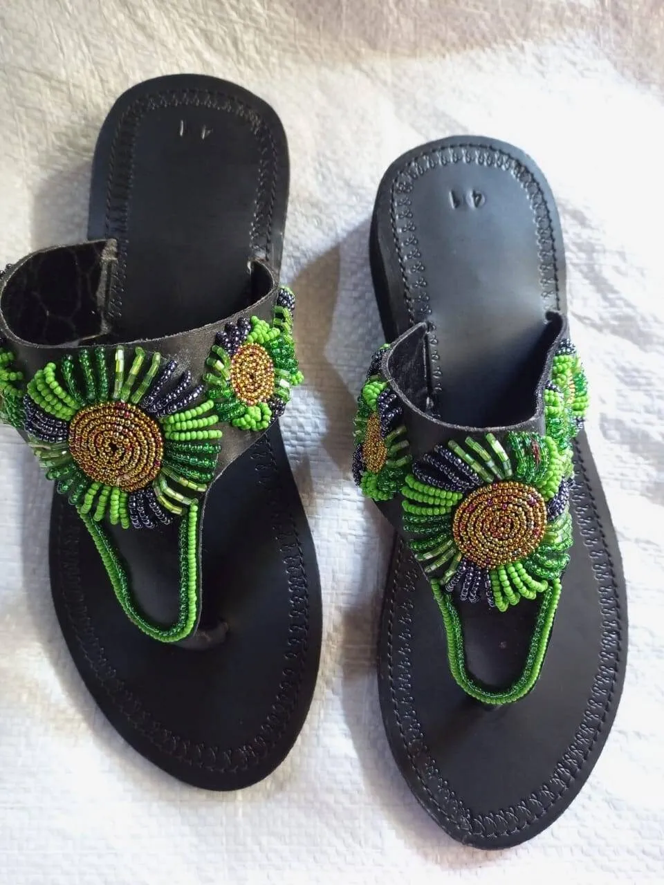 Handmade African Beaded Sandals/Authentic Maasai-Style Leather Flip-Flops Women/Boho Beach Sandals/Comfortable Summer Sandal African Gifts
