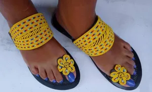 Handmade African Beaded Sandals/Authentic Maasai-Style Leather Flip-Flops Women/Boho Beach Sandals/Comfortable Summer Sandal African Gifts