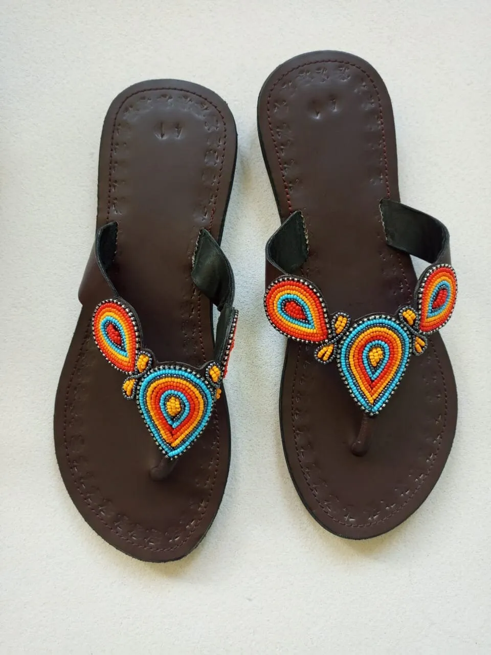 Handmade African Beaded Sandals/Authentic Maasai-Style Leather Flip-Flops Women/Boho Beach Sandals/Comfortable Summer Sandal African Gifts