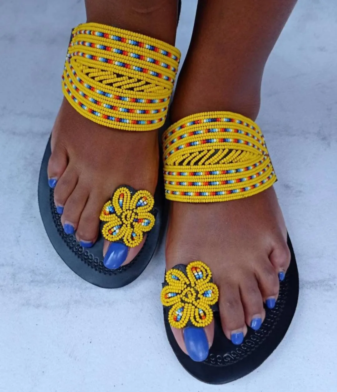 Handmade African Beaded Sandals/Authentic Maasai-Style Leather Flip-Flops Women/Boho Beach Sandals/Comfortable Summer Sandal African Gifts