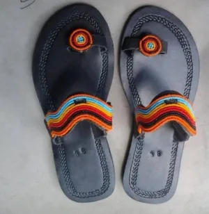 Handmade African Beaded Sandals/Authentic Maasai-Style Leather Flip-Flops Women/Boho Beach Sandals/Comfortable Summer Sandal African Gifts