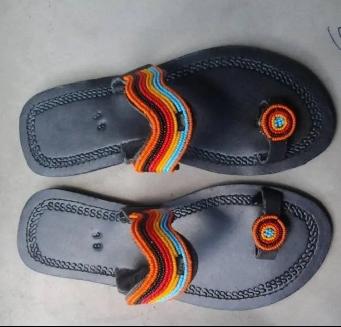 Handmade African Beaded Sandals/Authentic Maasai-Style Leather Flip-Flops Women/Boho Beach Sandals/Comfortable Summer Sandal African Gifts